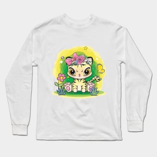 cute cat in the garden Long Sleeve T-Shirt